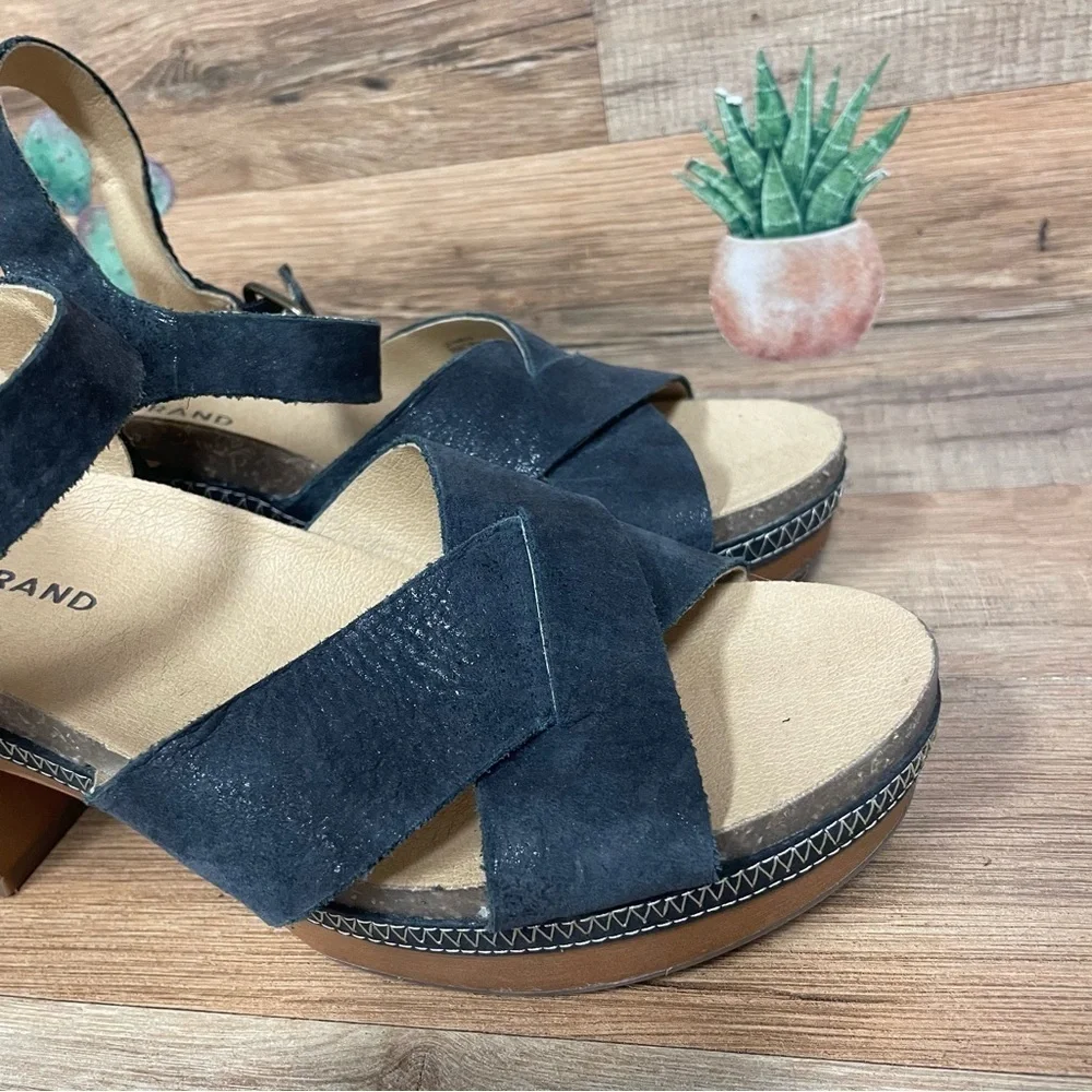 Lucky Brand Harvia platform sandals Women's 8 Black leather wood block Heel